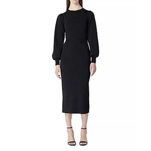 The Kooples Paris Midi Knit Dress Elastic Mesh Back Black 2 medium Chic Luxury‎